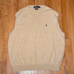 Polo Ralph Lauren Men's 2LT(2XLT) V-Neck Light Brown Vest 100% Pima Cotton